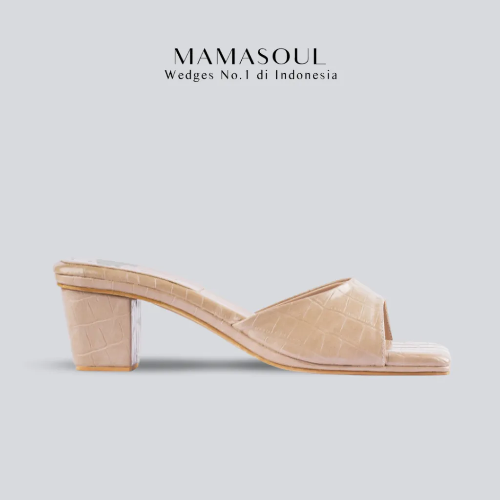 MAMASOUL - Emma Sandal Wanita Croco Block Heels Tinggi 5cm