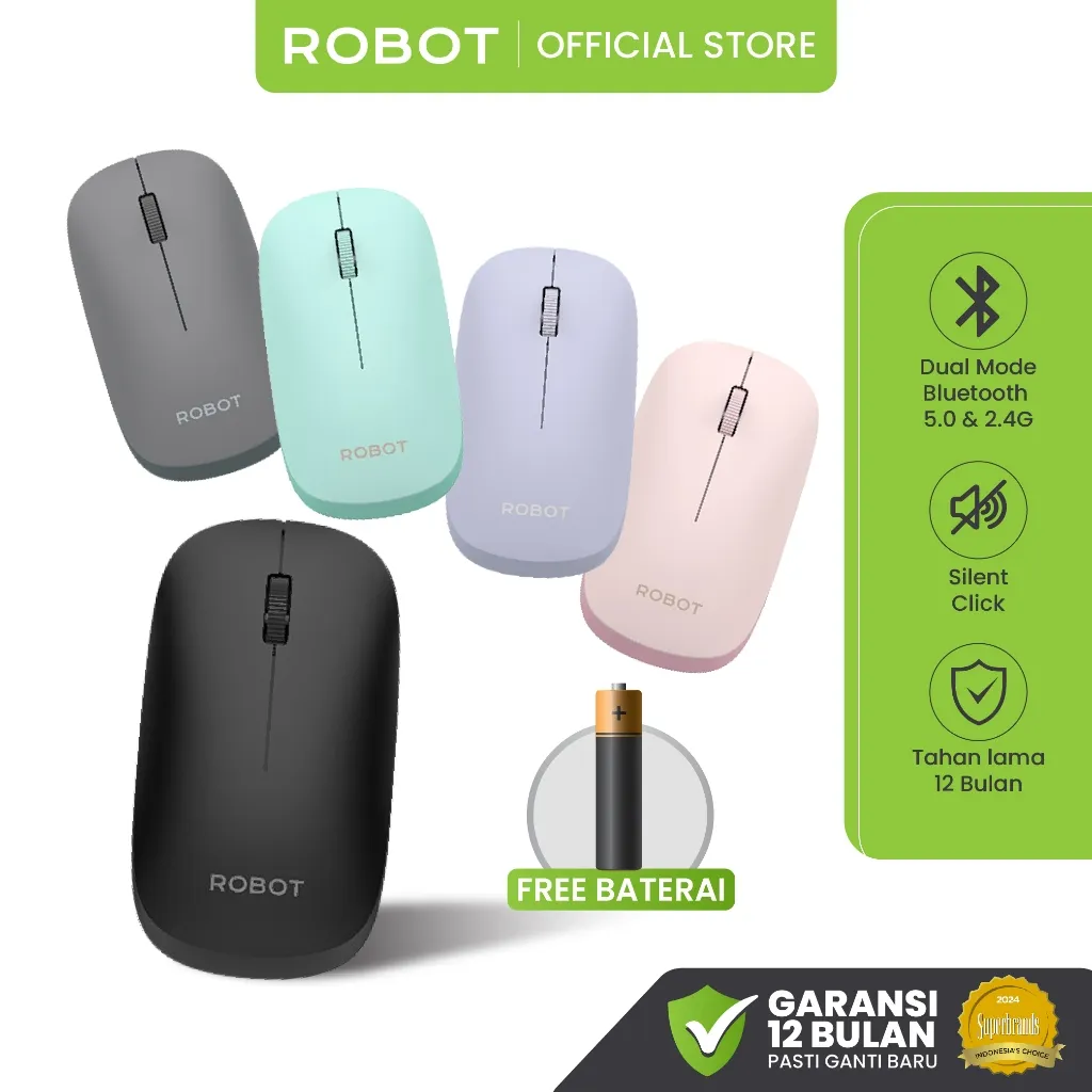 [ PALING BANYAK DI CARI ] ROBOT Mouse Wireless Dual Mode Bluetooth Mouse Silent Click Design Slim 1600 DPI Kompatibel Windows, Mac, Linux, ChromeOS - M390