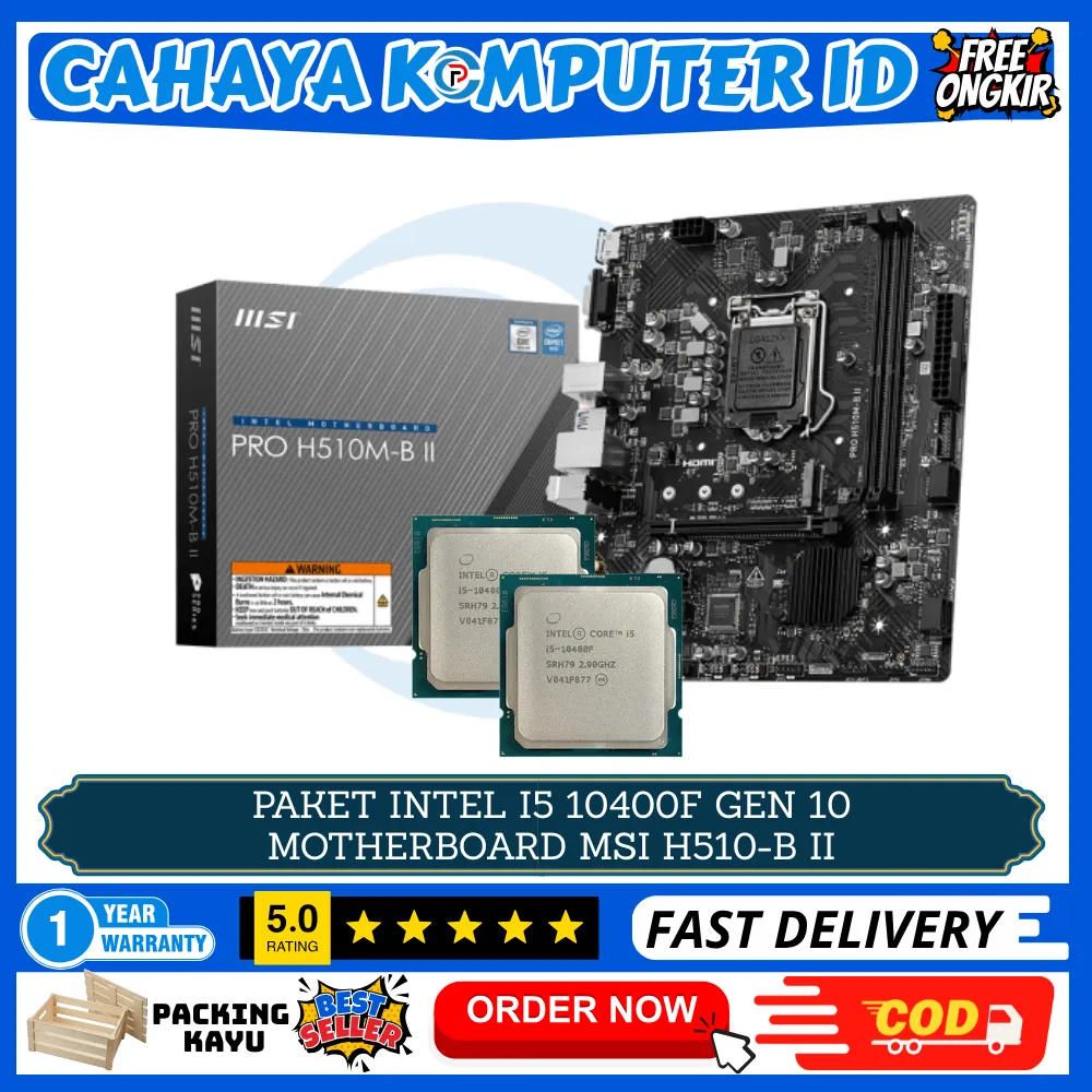 PAKET Intel Core I5 10400F (Gen 10) TRAY + Motherboard MSI H510M DDR4 Socket LGA 1200