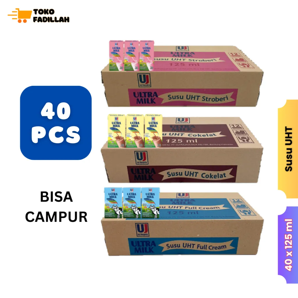 Ultra Milk Susu UHT 125ml 1 Dus isi 40 pcs - Cokelat / Strawberry / Full Cream