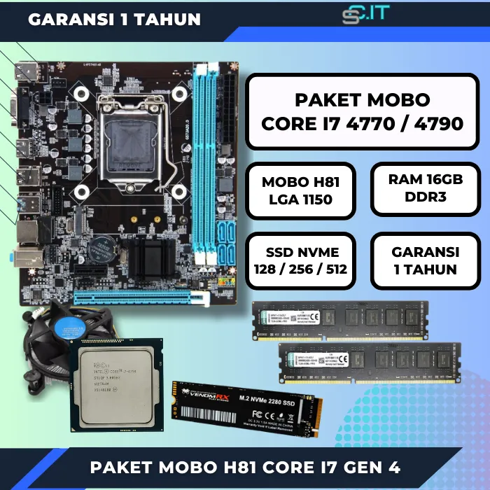 Paket motherboard intel core i7 gen 4 ssd nvme Paket mobo H81 processor i7