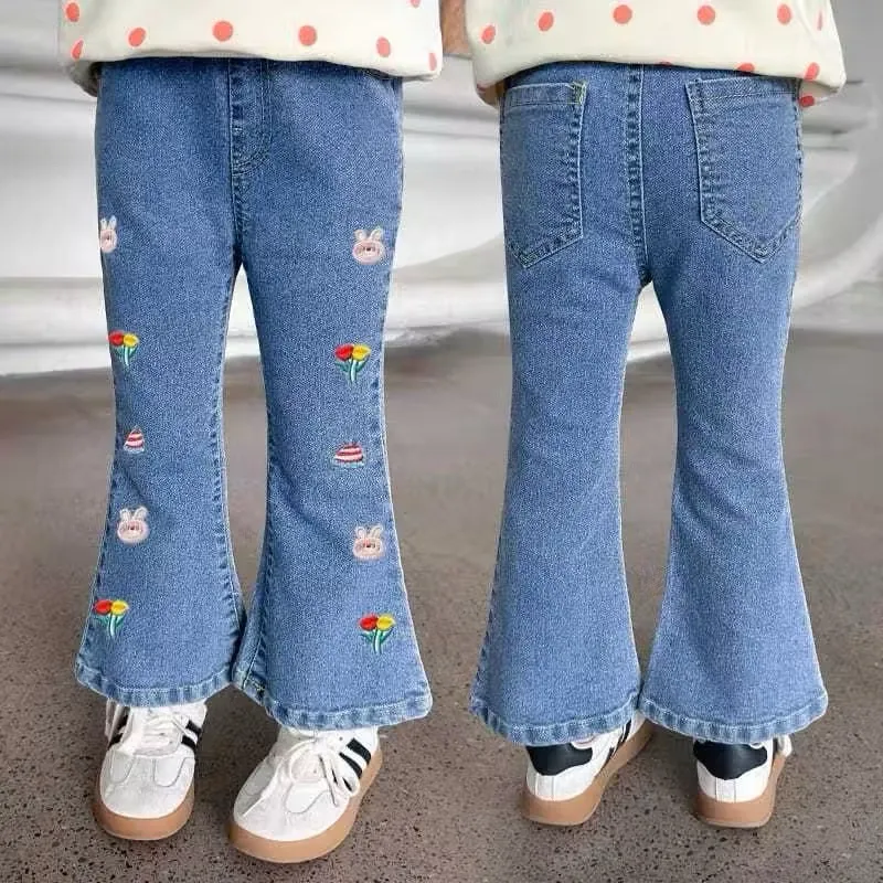 Celana Jeans Anak Perempuan Import 1–5 Tahun – Model Cutbray Bordir Lucu & Trendy!