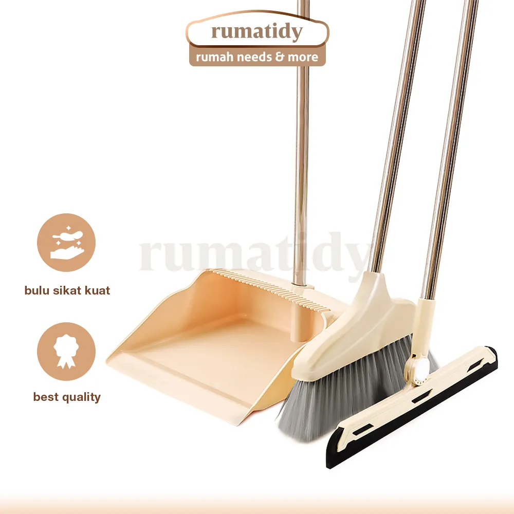RUMATIDY - Set Sapu Pengki Lipat 3 in 1 Alat Pembersih Lantai dengan Serokan Air Stainless Kokoh