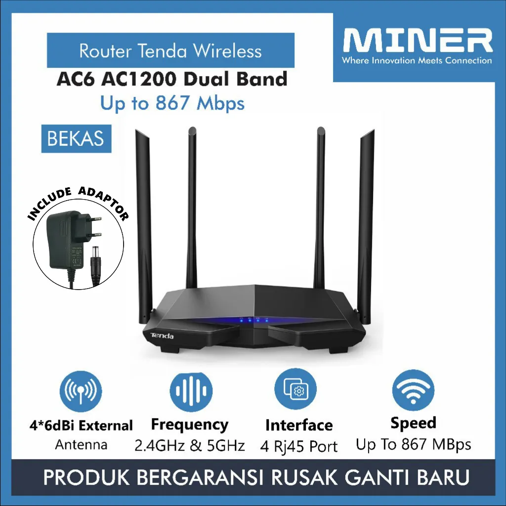 MINER Tenda AC6/AC7 AC1200 Router Wireless Smart Dual Band 4 Antena Access Point 2.4Ghz & 5 Ghz