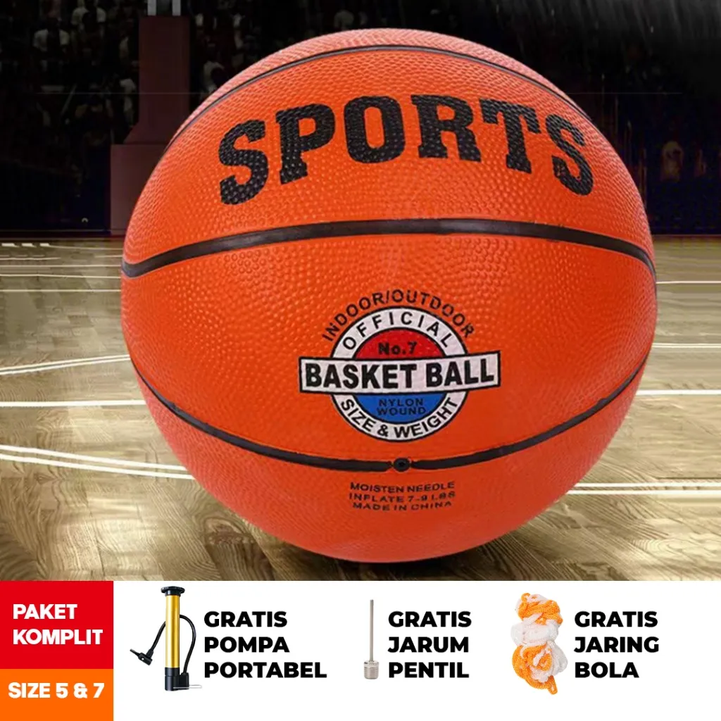 BBAK Bola Basket Size 5 & 7 Kualitas Premium Bahan Karet EXTRA POMPA PENTIL