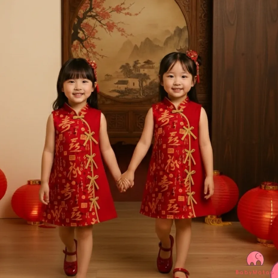 Huan Dress Baju Imlek Anak Perempuan Cheongsam Qipao Anak