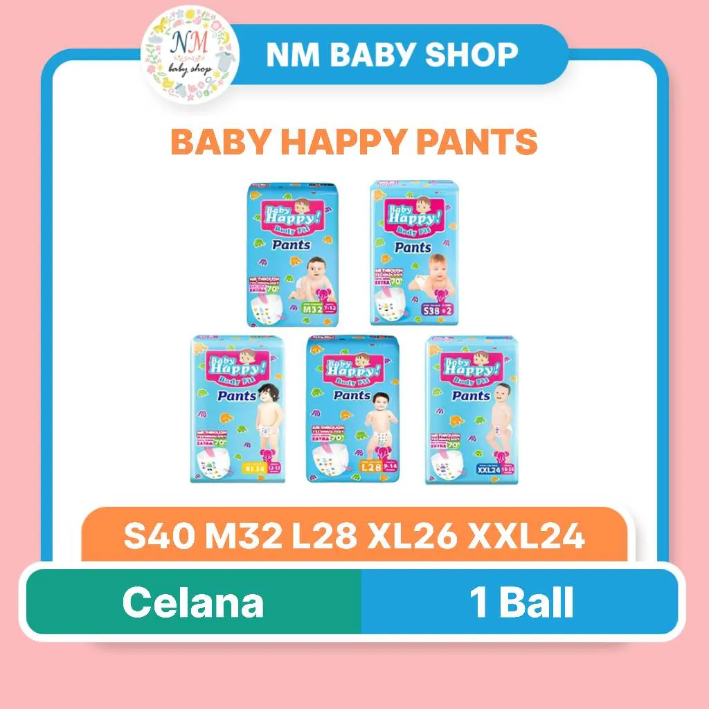 BABY HAPPY PANTS S38 +2 M32 L28 XL26 XXL24 BABYHAPPY POPOK CELANA BAYI ANAK S 38 M 32 L 28 XL 26 XXL 24 DIAPERS PPKS NM