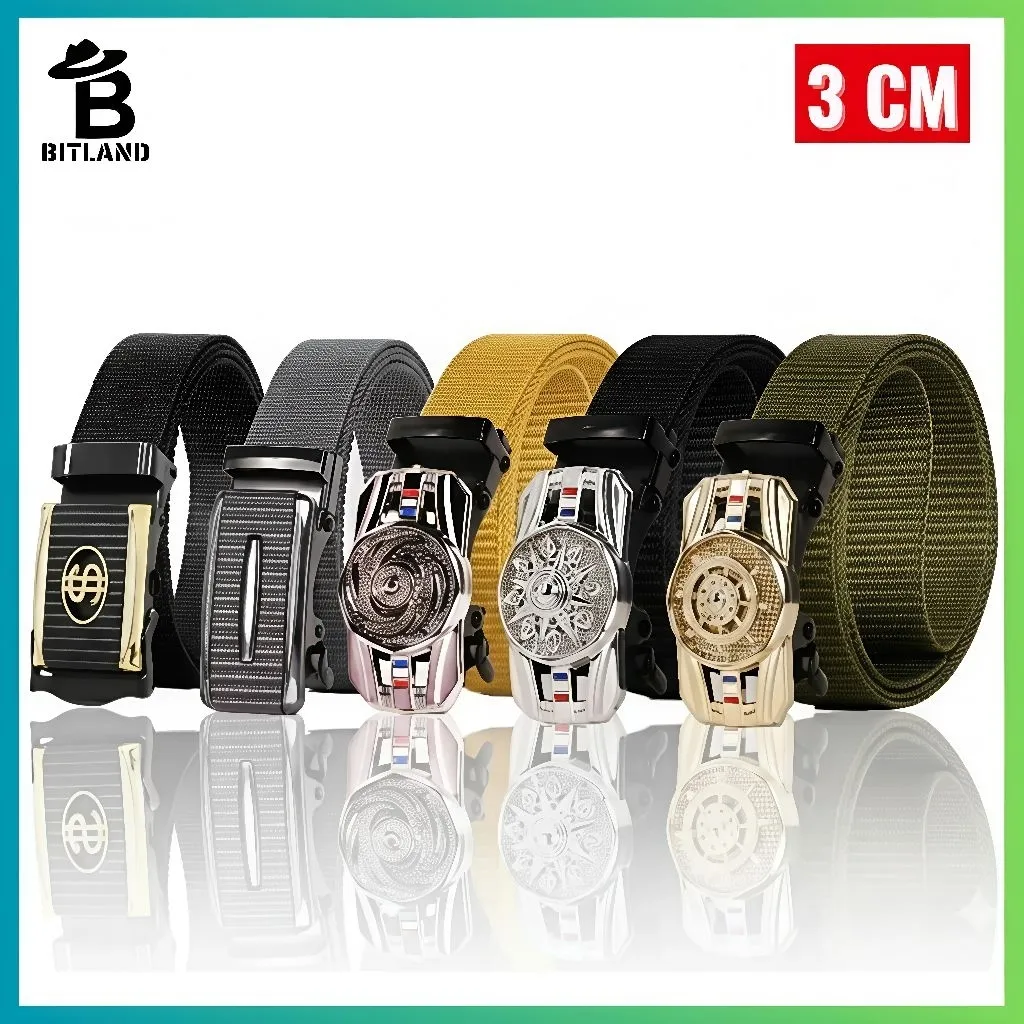 BITLAND Sabuk Kanvas Pria 3cm Automatic Buckle - Gesper Spinner Mobil 360 Derajat-AH-136/137/138/180/135/140