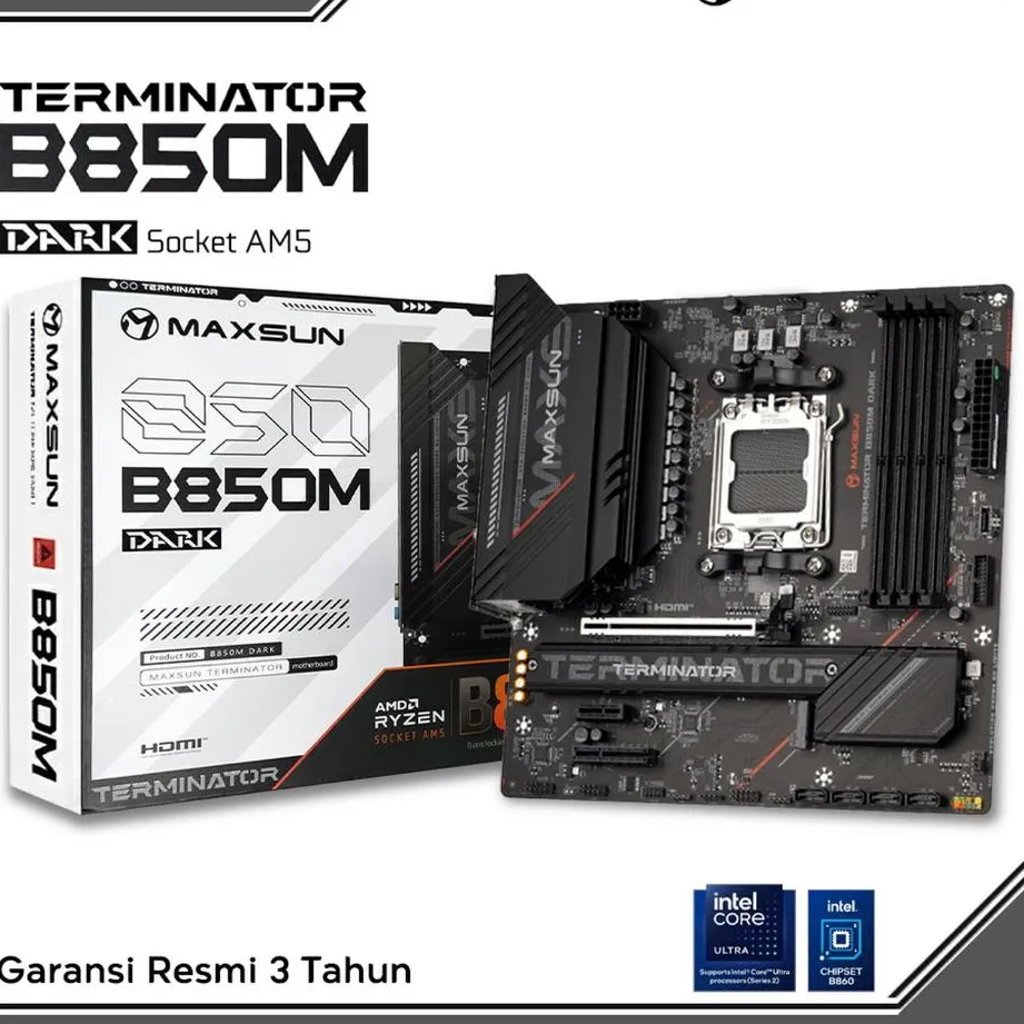 Motherboard MOBO MAXSUN Terminator B850M B850-M DARK WIFI | DDR5 | AMD AM5 | Micro M-ATX | Garansi Resmi 3 Tahun