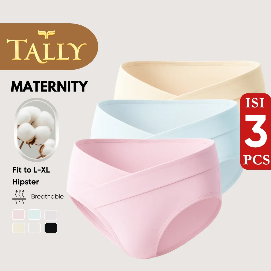 TALLY Paket 3 Pcs Celana Dalam Wanita Ibu Hamil Bahan Katun / Katun Baby Skin Fit to L - XL CD Hipster Maternity dibawah Perut CD 9886/9866 Sarwendah