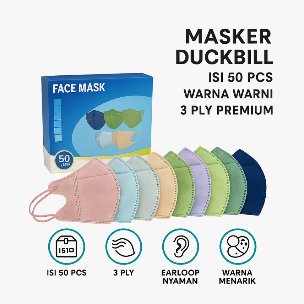Masker Duckbil Mix Warna 50 Pcs 3 Ply Earloop