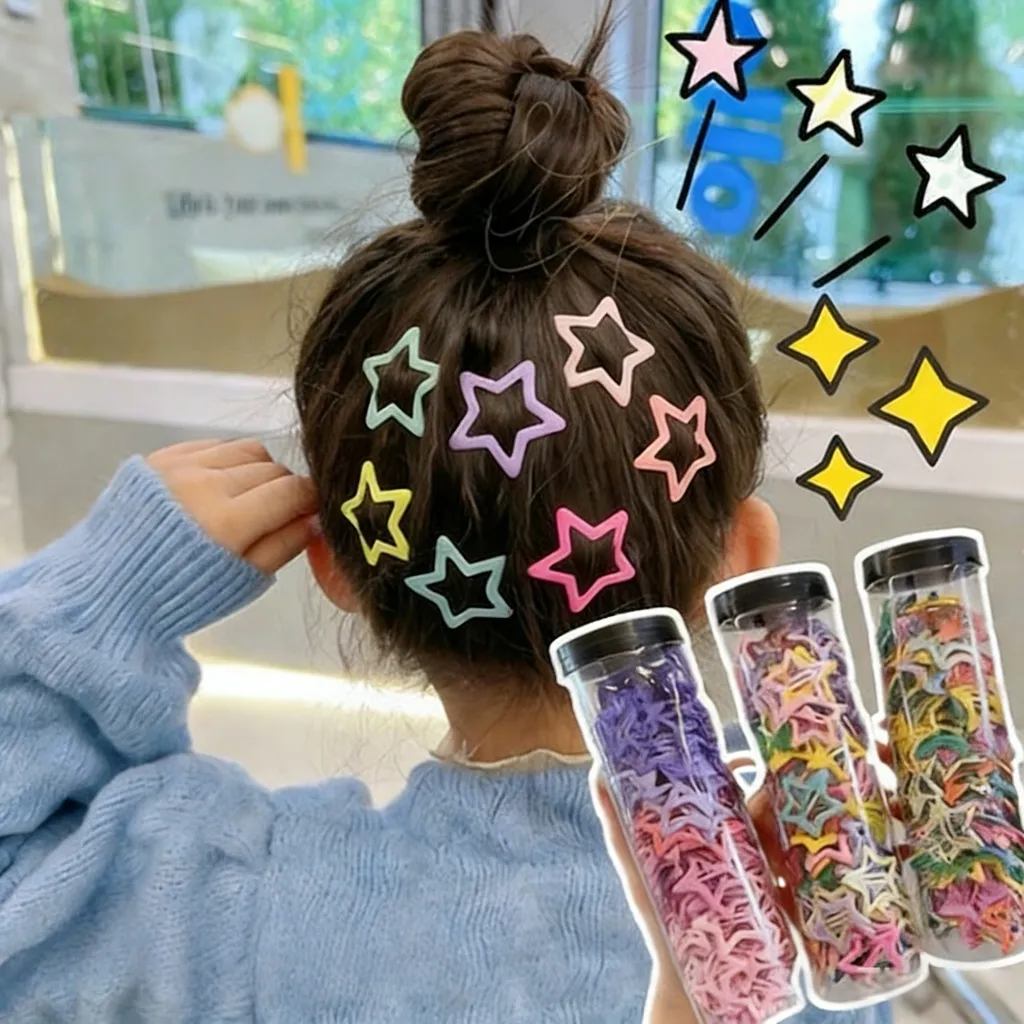 Star Baby Jepit Rambut Bintang Korea 100 pcs 50 pcs / kaleng / Jepit Rambut Bintang Berwarna-warni / Aksesori Rambut Bintang