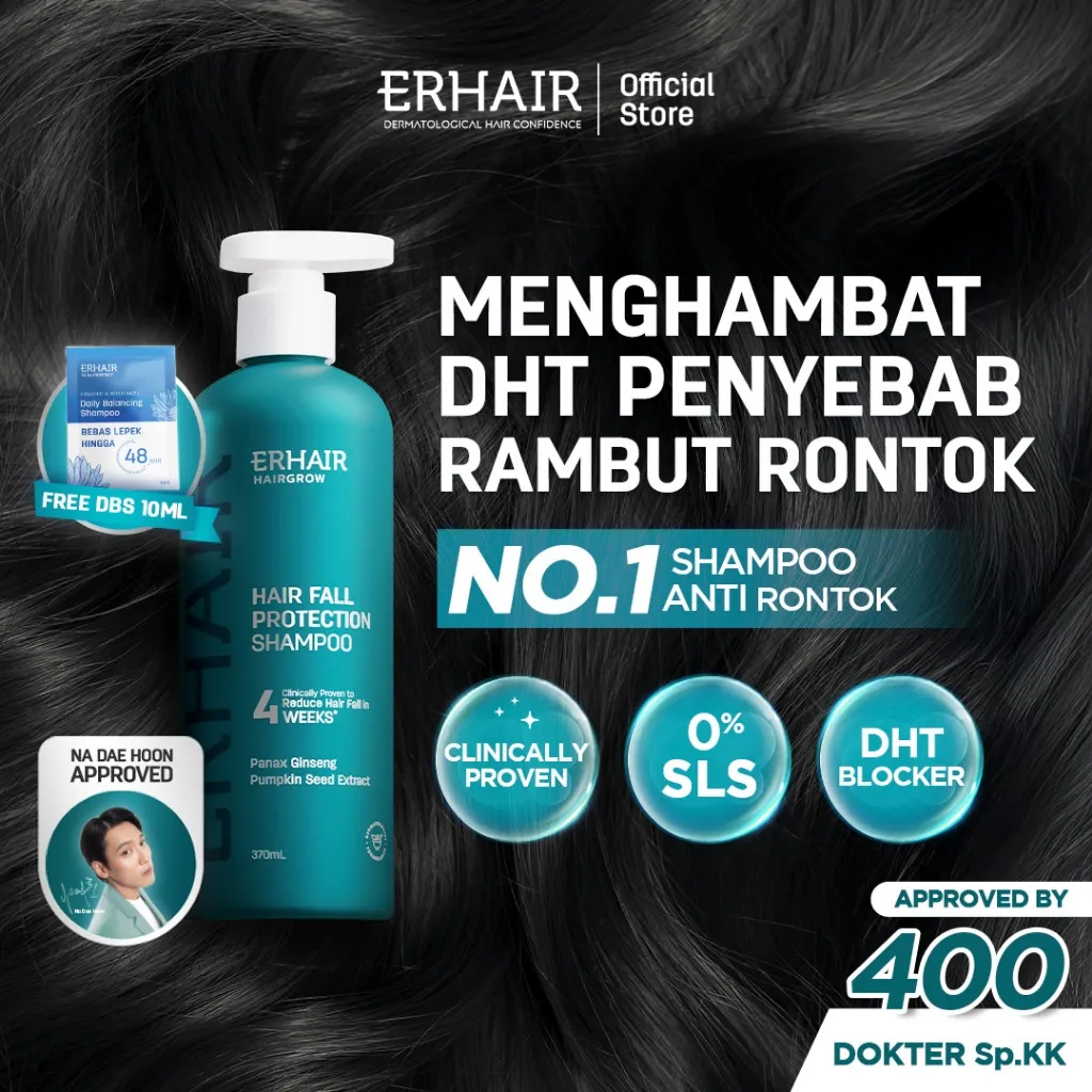 [BEST SELLER SHAMPOO HAIR FALL] ERHAIR HairGrow Shampoo NON SLS | Hair Shampoo | Sampo Rambut | Mengatasi rambut rontok kebotakan | Panax Ginseng & Pumpkin Seed | DHT Blocker