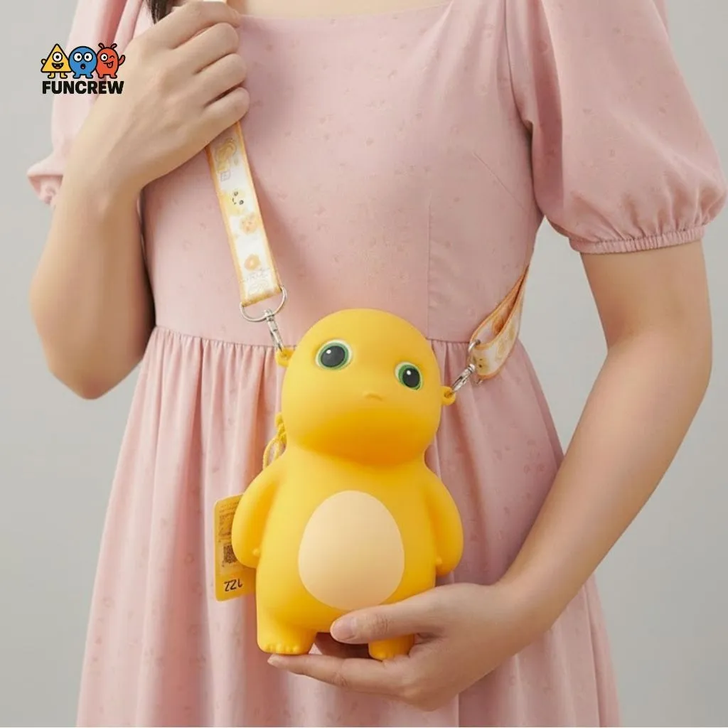  [FUNCREW] Silicone Minibag Original Karakter dino kuning - Tas Koin Mini nailong Lucu - Cocok untuk Cewek & Anak