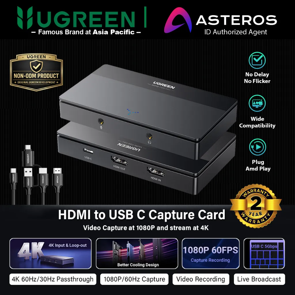 UGREEN Video Capture HDMI HD 4K 60Hz Game Video Streaming Record 15390