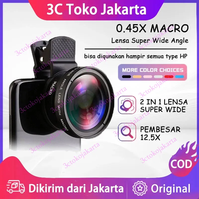 2 In 1 Lensa Super Wide Angle Lens Macro Smartphone Aksesoris Lensa Pembesar 12.5X Camera HP Dengan Klip Untuk Handphone