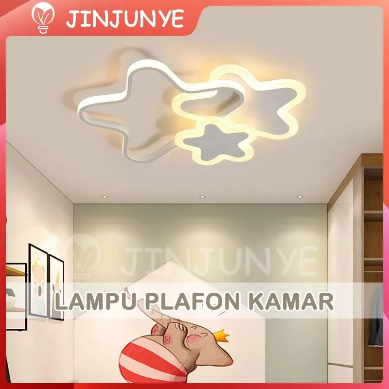 Lampu Plafon Kamar Minimalis Modern Lampu Kamar Aesthetic Hias Anak LED 3 Warna Untuk Dekorasi Rumah Kamar Tidur/Ruang Tamu Lampu Langit-langit Kamar Modern Ceiling Lamp 5 Star 70W JINY