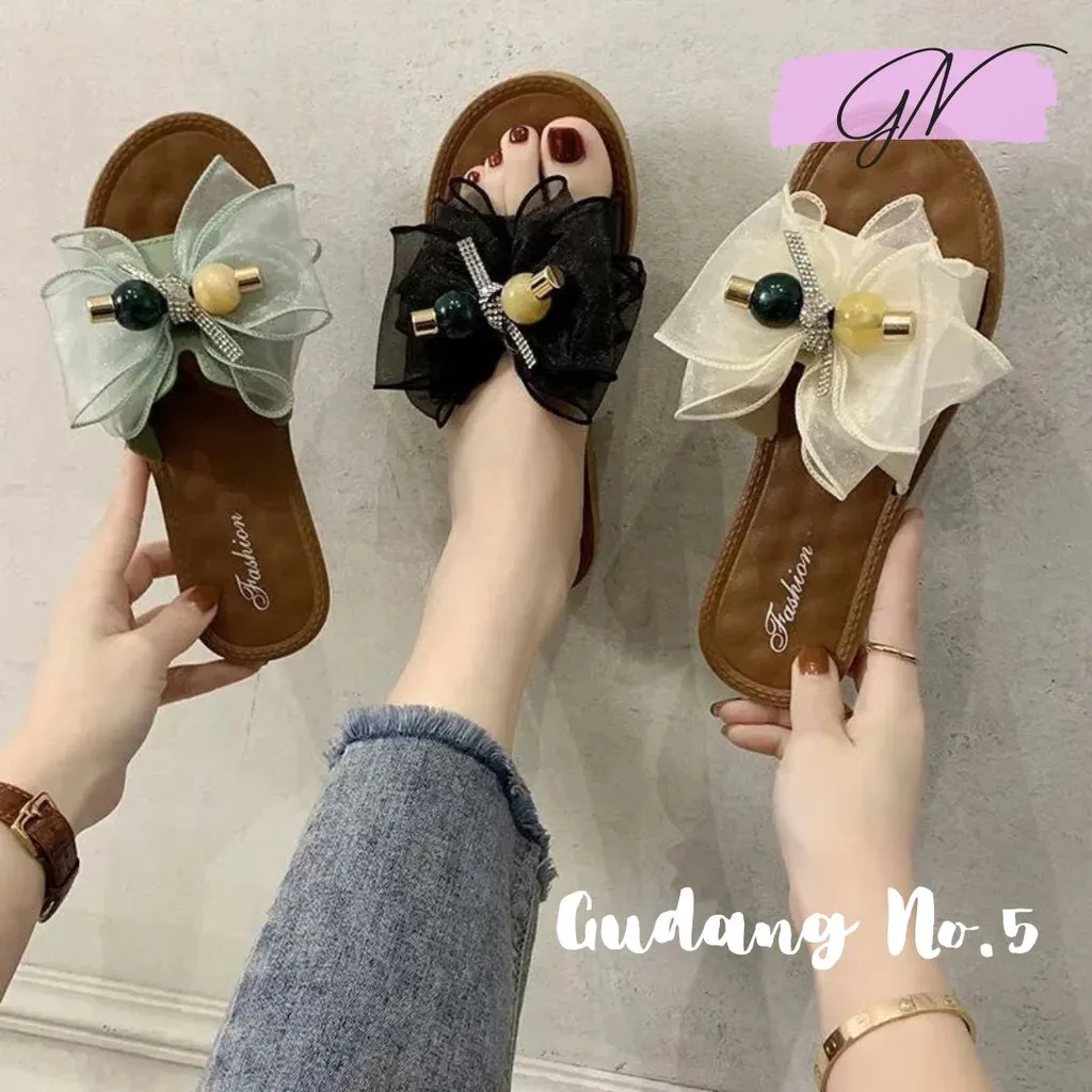 GUDANGNO5 - Sandal Selop Jelly Teplek Korean Style Wanita Model Pita Import PCU 2088