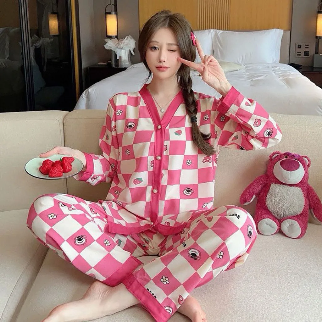 Piyama Baju Tidur wanita lucu Set Panjang motif karakter - nyaman, adem, dan fashionable banget TD 004