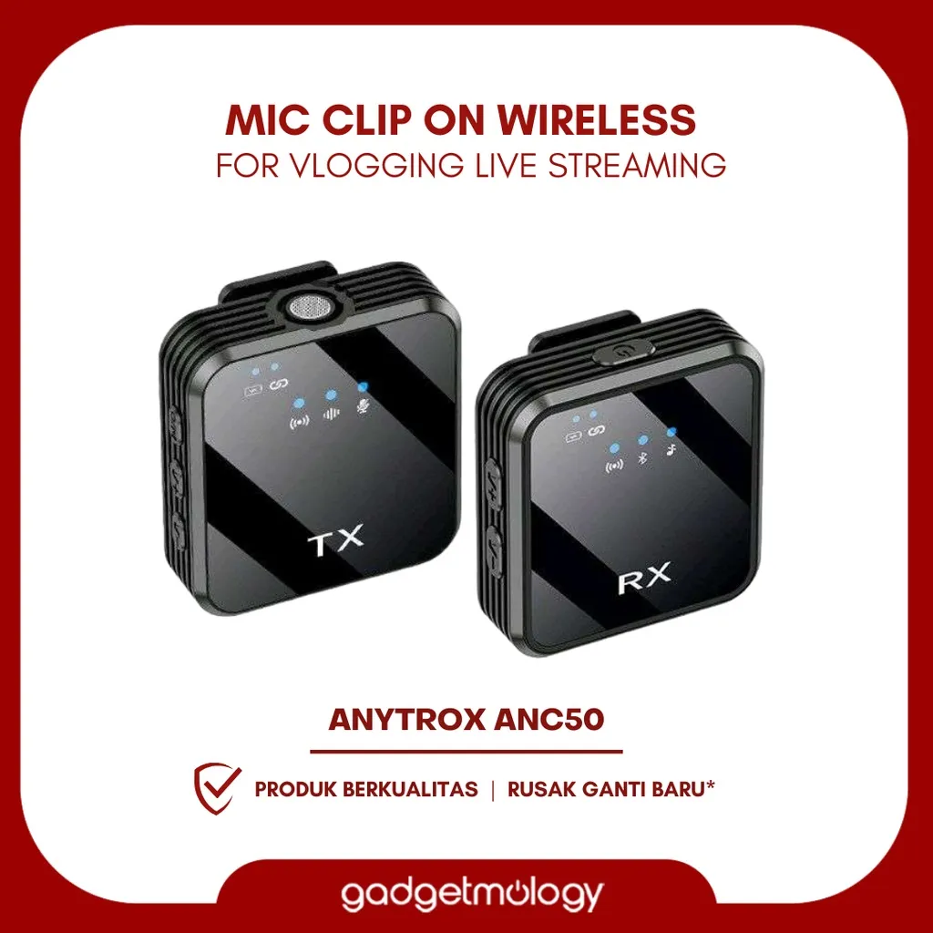 Mic Clip On Wireless ANYTROX ANC50 Portable Intelligent Noise Reduction Microphone For Video Vlog Live Streaming Compatible All Device