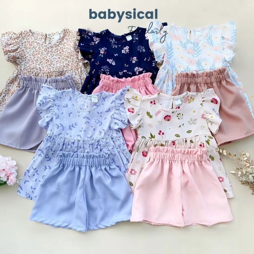 BABYSICAL 1-6 Tahun HYURA SET - Set Baju Anak Perempuan Lucu Rayon Setelan Baju Anak Perempuan Dress Celana Pendek