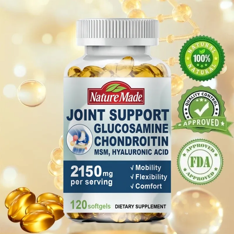 NatureMade Joint Support - Glucosamine, Chondroitin, MSM & Hyaluronic Acid 2150mg - Suplemen untuk Nyeri Sendi Lutut & Punggung, Tingkatkan Fleksibilitas - 120 Softgels FORMULA 4-IN-1