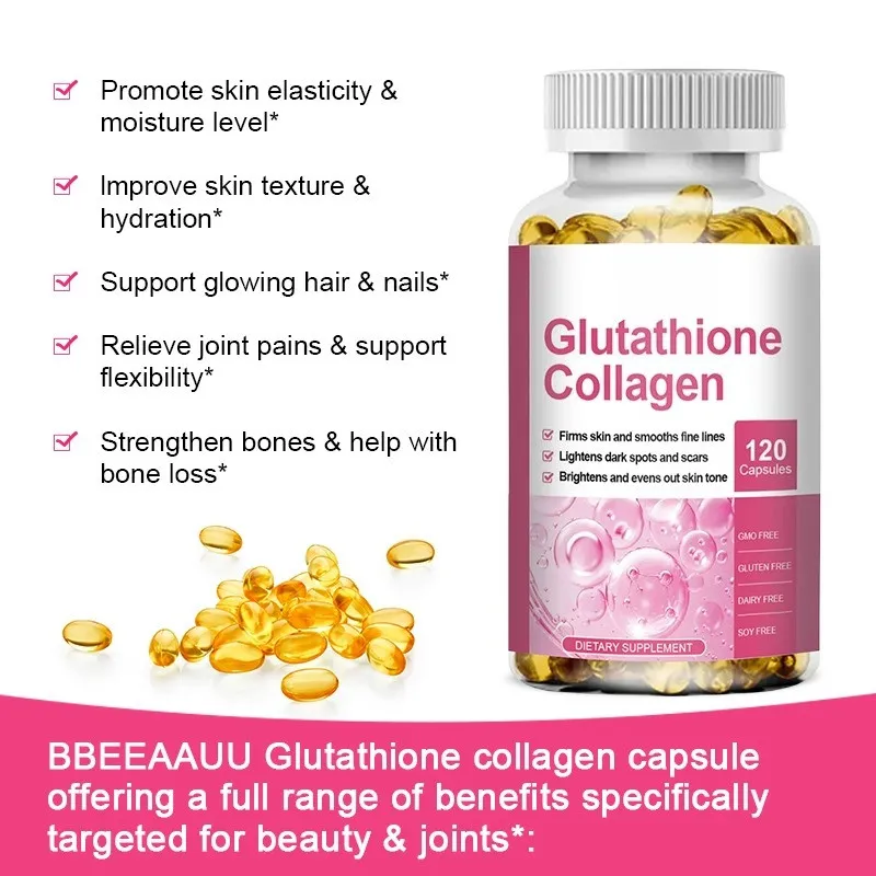 Glutathione Collagen Capsules Whitening Skin Anti Aging Collagen Glow Capsule Beauty Supplement WIth Vitamin C for Anti-aging and Boosts Immune System 120pcs