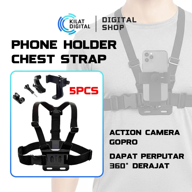 Body Chest Strap Tali Dada Handphone & Mount Kamera Belt Holder HP Clip Clamp Smartphone Universal