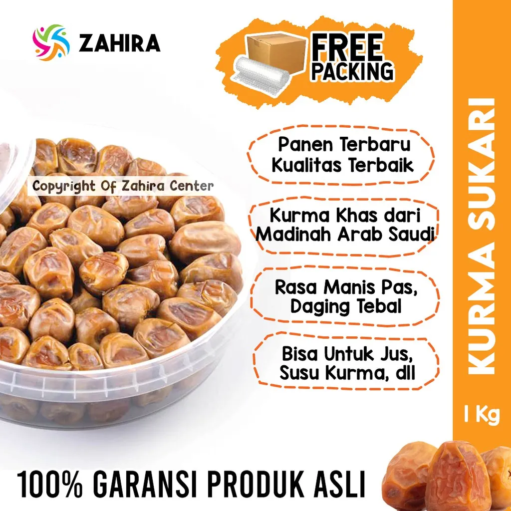 Kurma Sukari Basah 1KG Lembut Manis Daging Tebal Kurma Sukkari Raja Madu MPASI Booster Penambah Imun