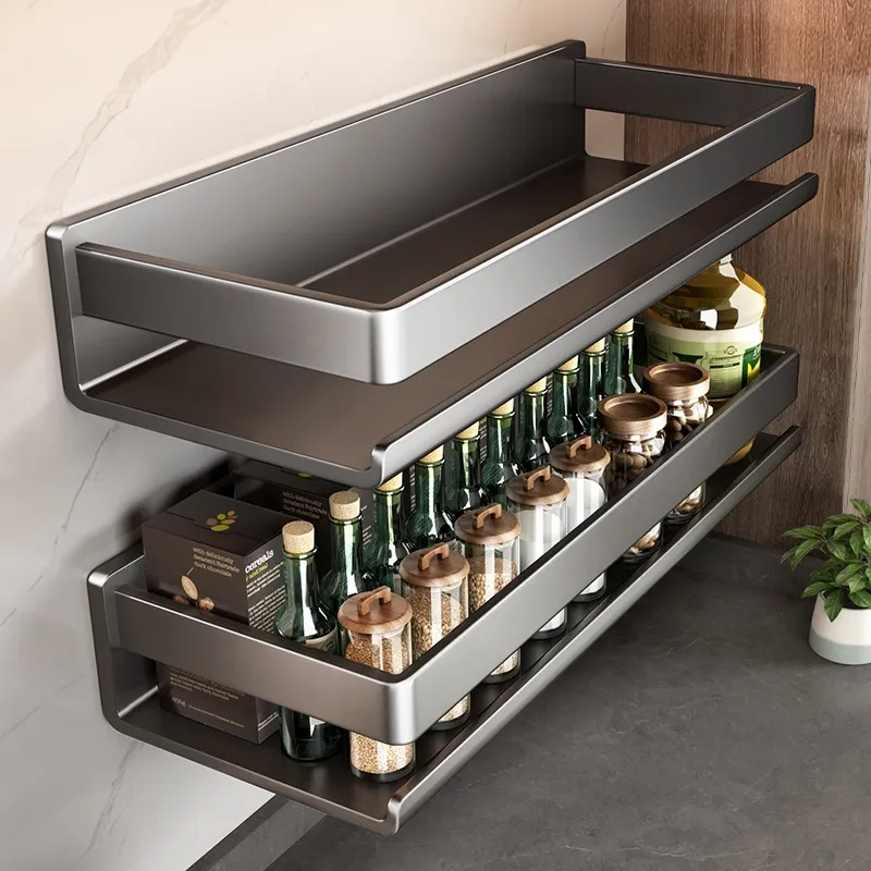 Rak Bumbu Dapur Dinding Kitchen Rack Tempat Pisau Rak Gantung Rak Dapur Rak Sendok Garpu Aluminium Dengan Cat Coating Anti Panas Dan Anti Karat Bisa Dicuci