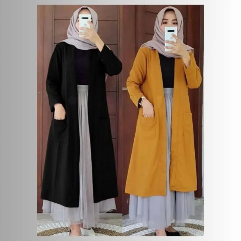 Outer blazer Panjang Wanita Muslimah Kekinian Terbaru (Blazer)/ long cardigan wanita bahan kaos nyaman