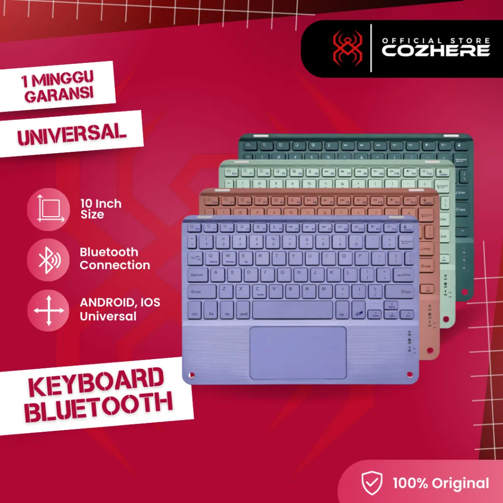 Keyboard Wireless Keyboard Bluetooth Colorful With Touchpad Portable Dan Universal Untuk IOS Android Apple Macbook PC Ukuran 10INCH