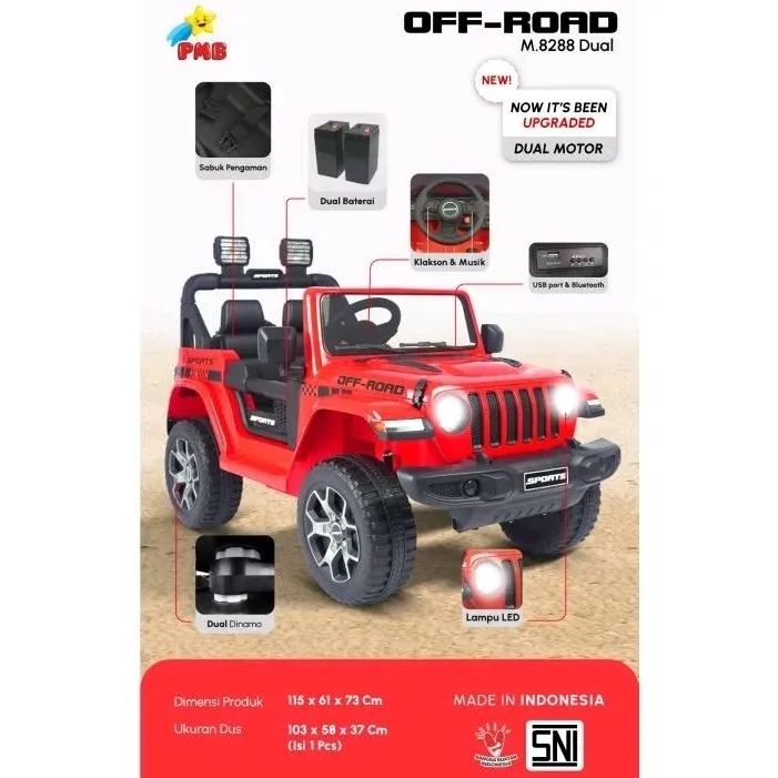 (FREE  PELAPIS BAN /KARPET) MOBIL AKI MAINAN ANAK JEEP OFF-ROAD PMB M8288 / MOBIL AKI MAINAN ANAK JEEP OFF-ROAD PMB M-8288 M 8288 M8288 DUAL // M8288 EVA // MOBIL AKI ROVER RADIANT M8299 M-8299 M 8299 M 8299 M.829M-8299B M8299B M.8299B M 8299B