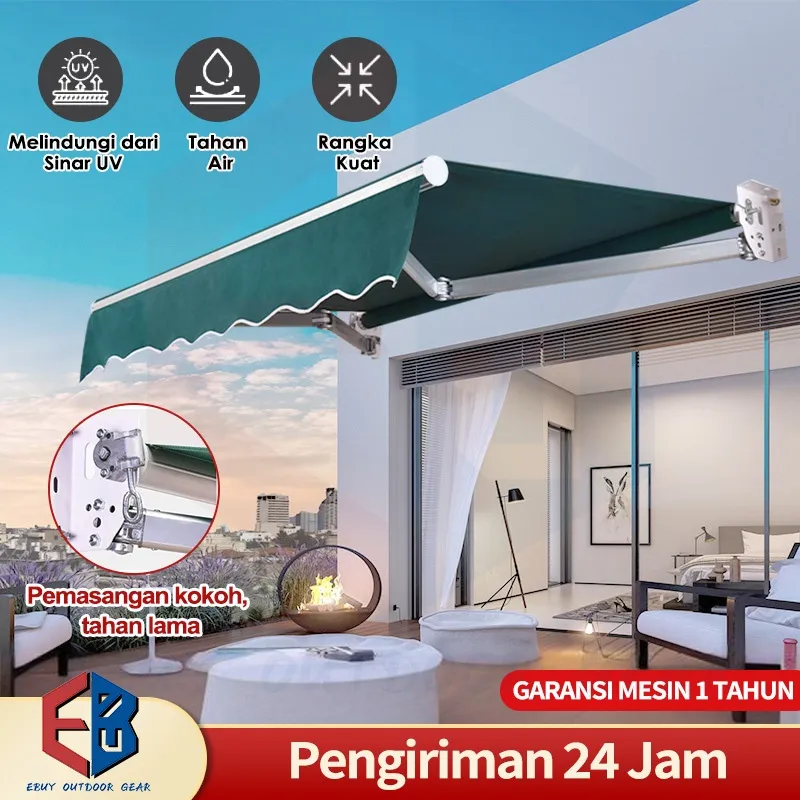 Awning Gulung Kanopi Lipat 3 /2/4Meter Kanopi Buka Tutup Manual dan Automatic/Bahan Kain Premium Tahan Air Berkualitas Bergaransi