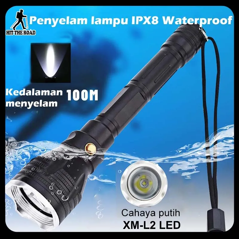 Senter Selam Flashlight For Diving LED Lampu Anti Air Cahaya Tahan Dalam Laut Nyelam Light Rechargeable Senter Selam