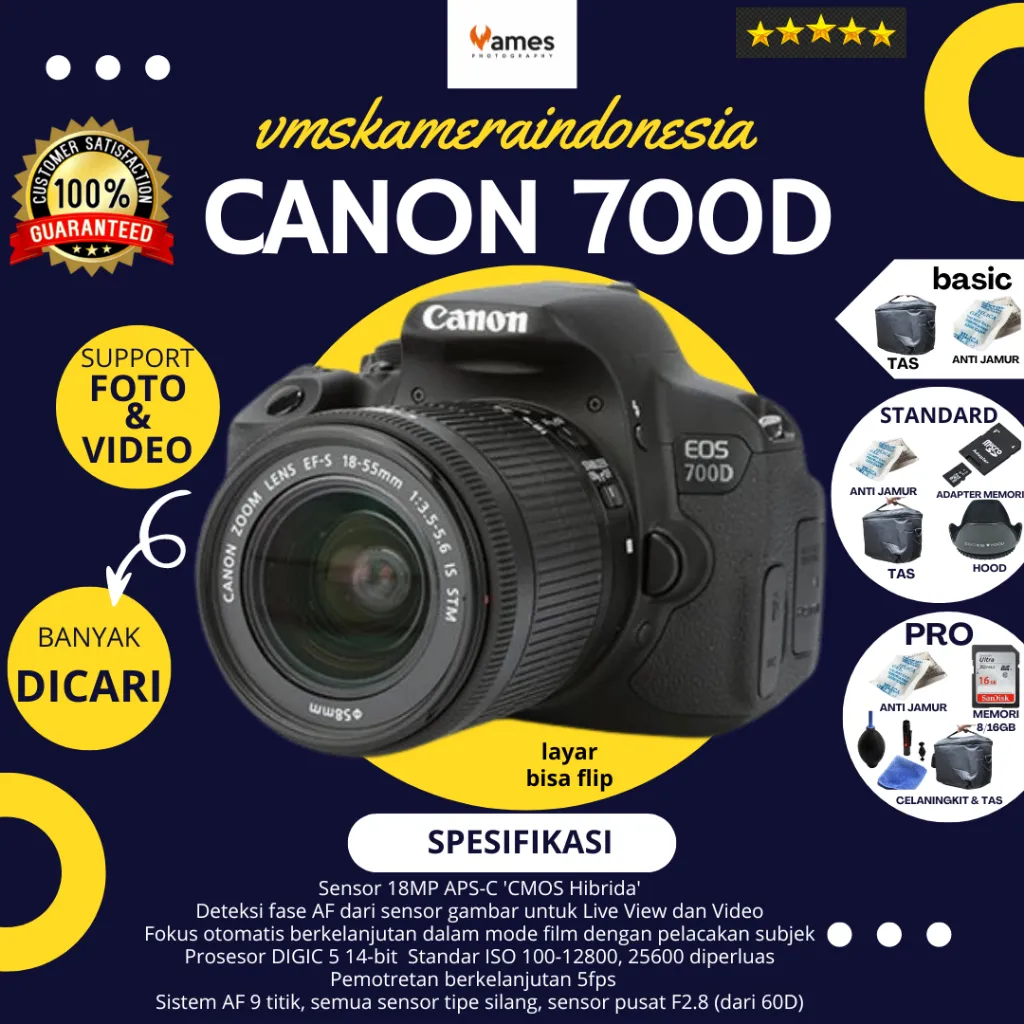 Canon 700D Lensa Kit 18-55mm F3.5 Kamera DSLR Bergaransi -Likenew