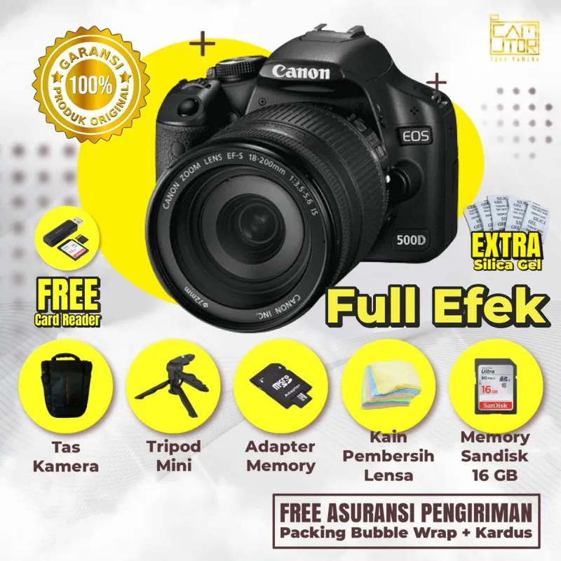 Kamera Dslr Canon 500D Lensa Kit 18-55mm + Memory + Tas + Garansi Toko