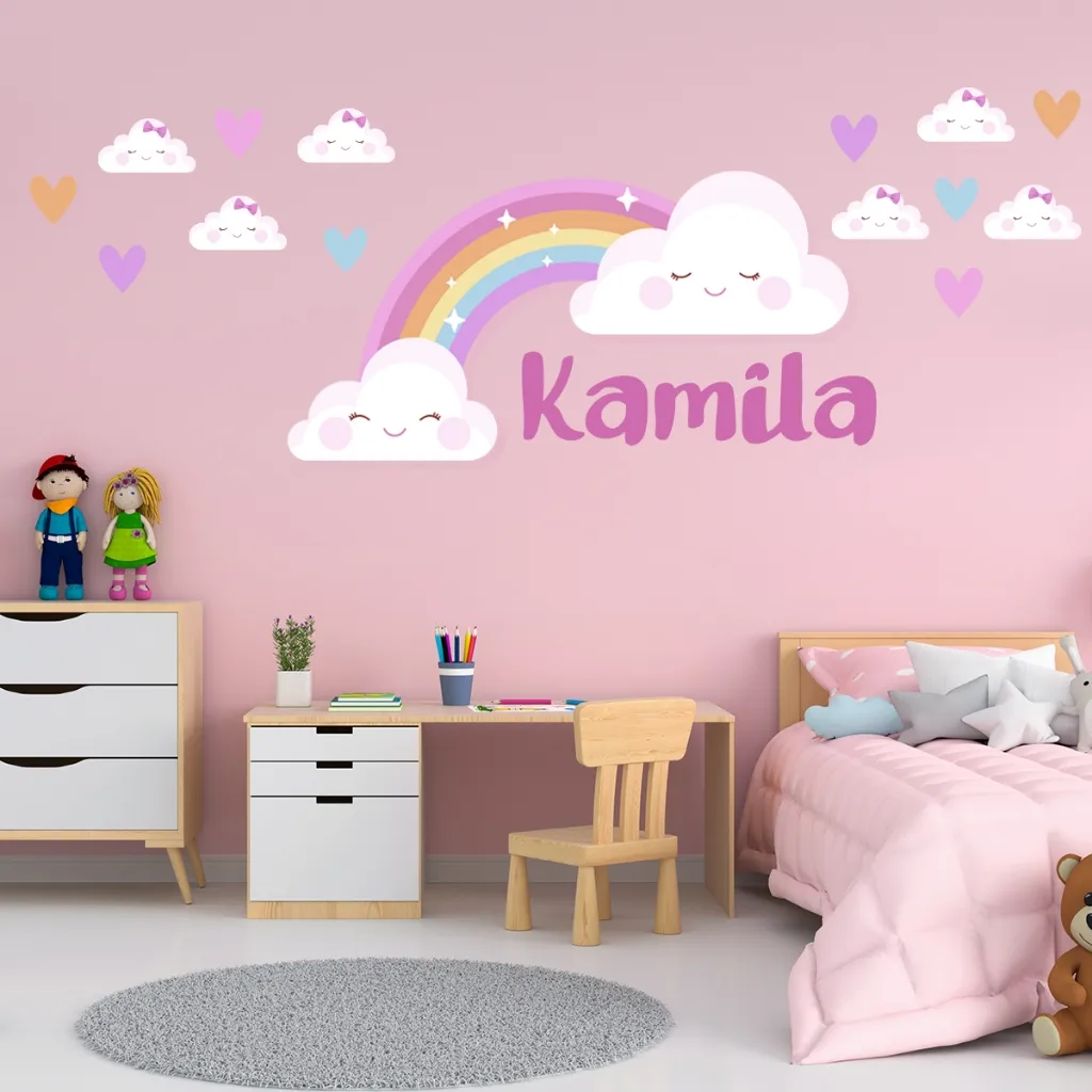 Wall Sticker Kamila - Stiker Dinding Rainbow Custom Nama Dekorasi Kamar Anak Aesthetic