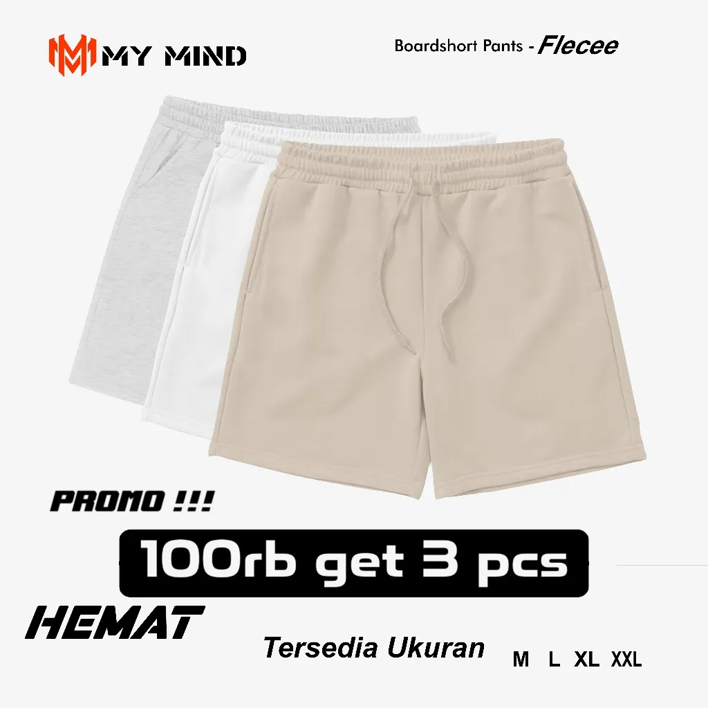 My Mind - Promo 100k dapat 3pcs Celana Pendek Boardshort Polos Bahan Flece Celana Boxer
