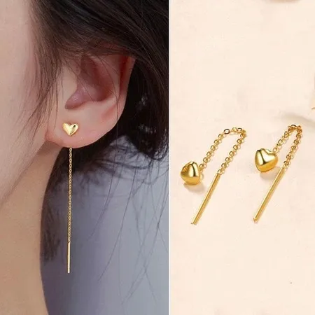 Adore - Anting Titanium Panjang Korea Anti Karat Hati Lapis Emas 18K Aksesoris Wanita Rumbai - 1004