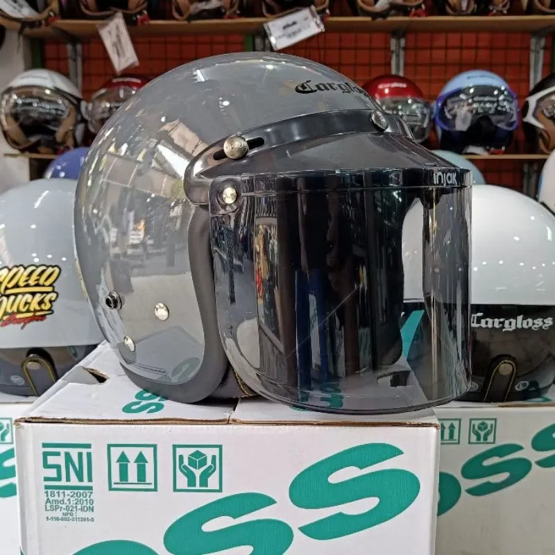 HELM BOGO Dewasa Original Murah SNI kaca FLAT- Lindungi dengan Gaya classic