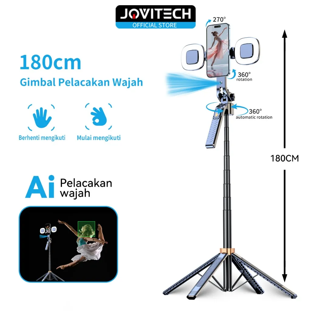 Jovitech Tripod Gimbal Stabilizier Alumunium 180cm Pelacakan Wajah AI Remote Bluetooth 4 Kaki Stabil - GS06