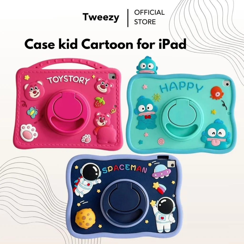 Case Karakter Lucu Ipad Gen 10 10.9" Mini 1 2 3 4 5 6 8.3" Pro 11 Air 4/5/6 Gen 7th 8th 9th Gen 5 6 Air 1/2 9.7inch Sofcase Silicone Motif Lotso Astronout Spaceman Happy Pochacco Ring Stand 360 Shockproff Full Cover