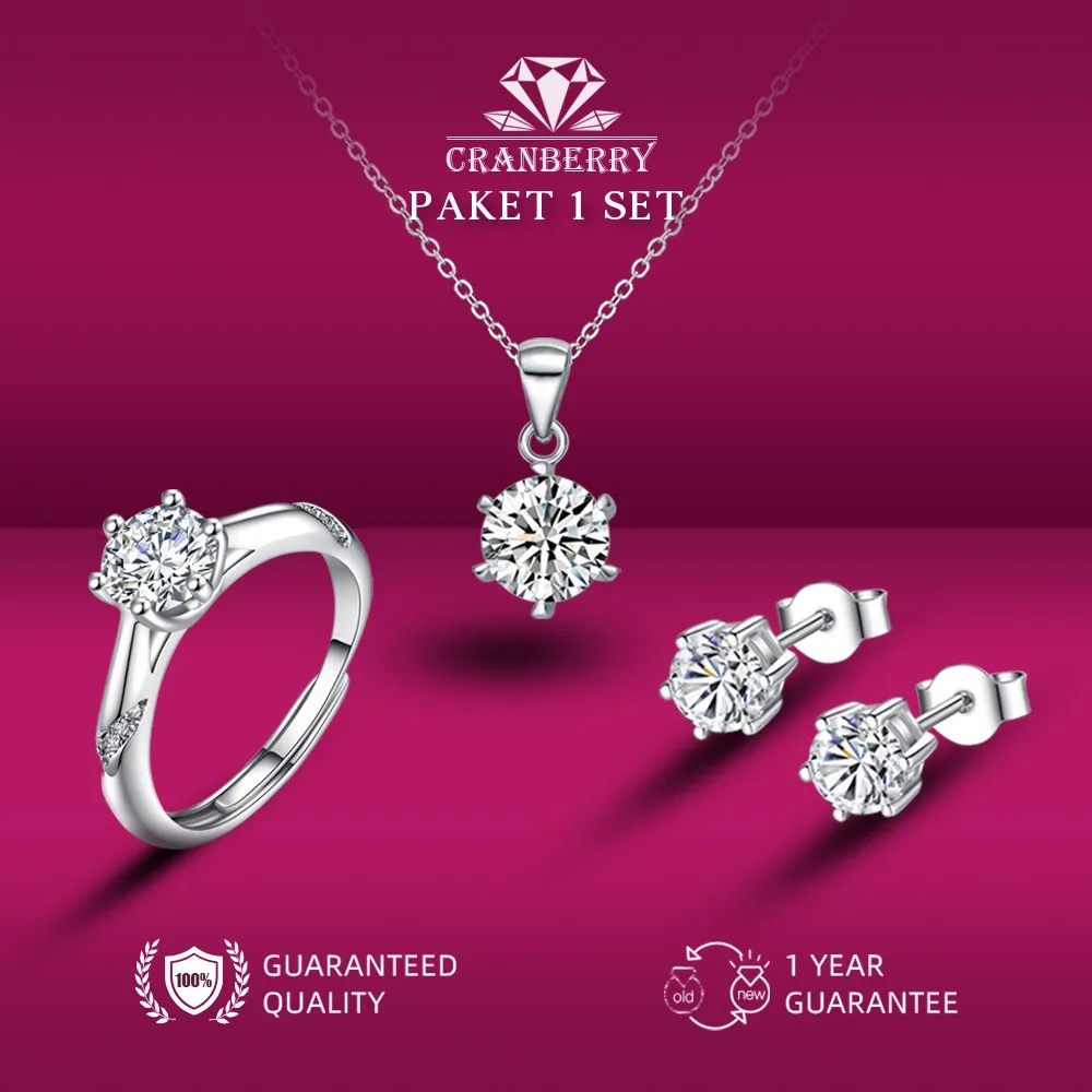 Perhiasan 1 Set Cincin Wanita Kalung Wanita Anting Wanita Perhiasan Wedding Tunangan - Cranberry T02
