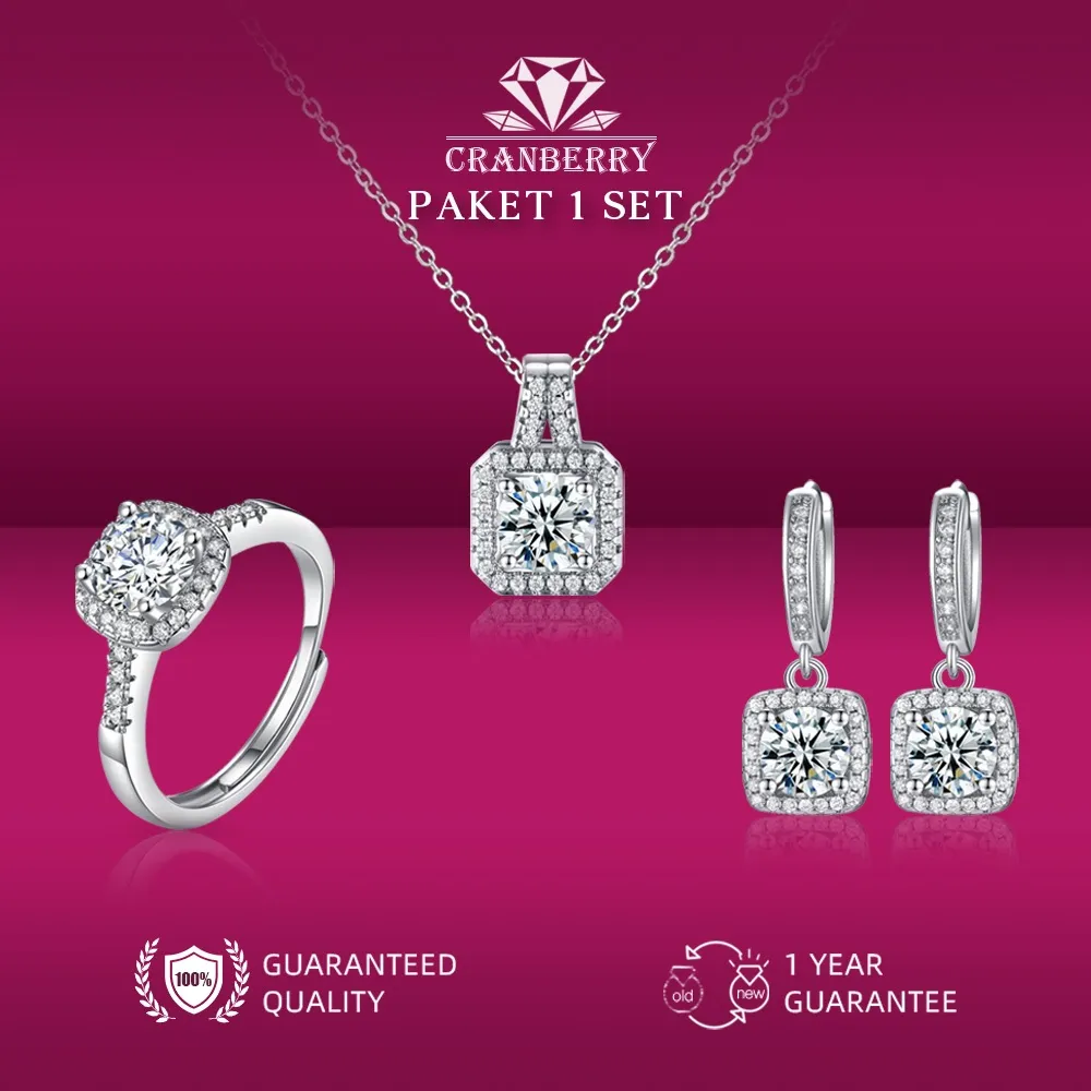 Perhiasan 1 Set Cincin Wanita Kalung Wanita Anting Wanita Permata Adjustable - Cranberry Jewelry T01
