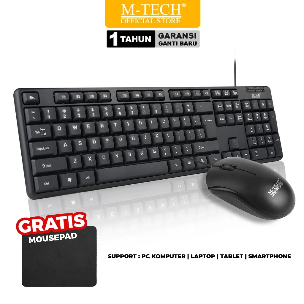 MTECH Keyboard Mouse Combo Kabel Bisa PC Laptop Smartphone - Garansi 1 Tahun