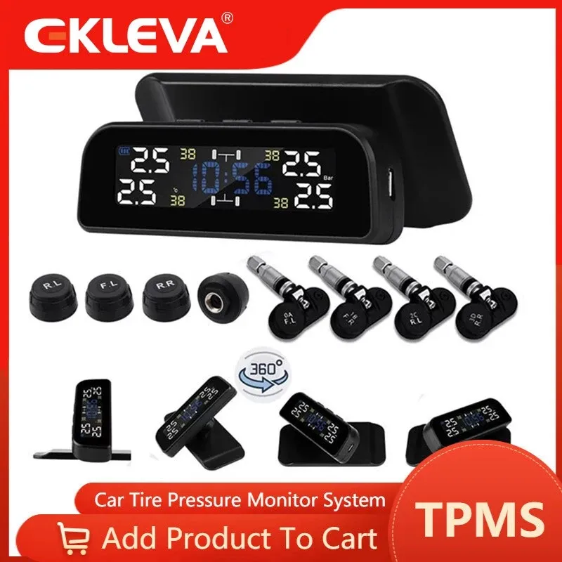 EKLEVA Alarm Pengukur Tekanan Ban Mobil Dengan Layar Ban TPMS Mobil Tire Pressure Monitor LCD Solar Power
