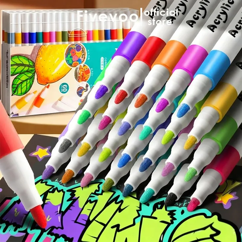 FIVEVOO 12-80 pcs color Pen Akrilik Marker/ Cepat Kering Tahan Air/DIY Painting Spidol Pastel Pulpen Drawing Warna/ Spidol Akrilik Serbaguna