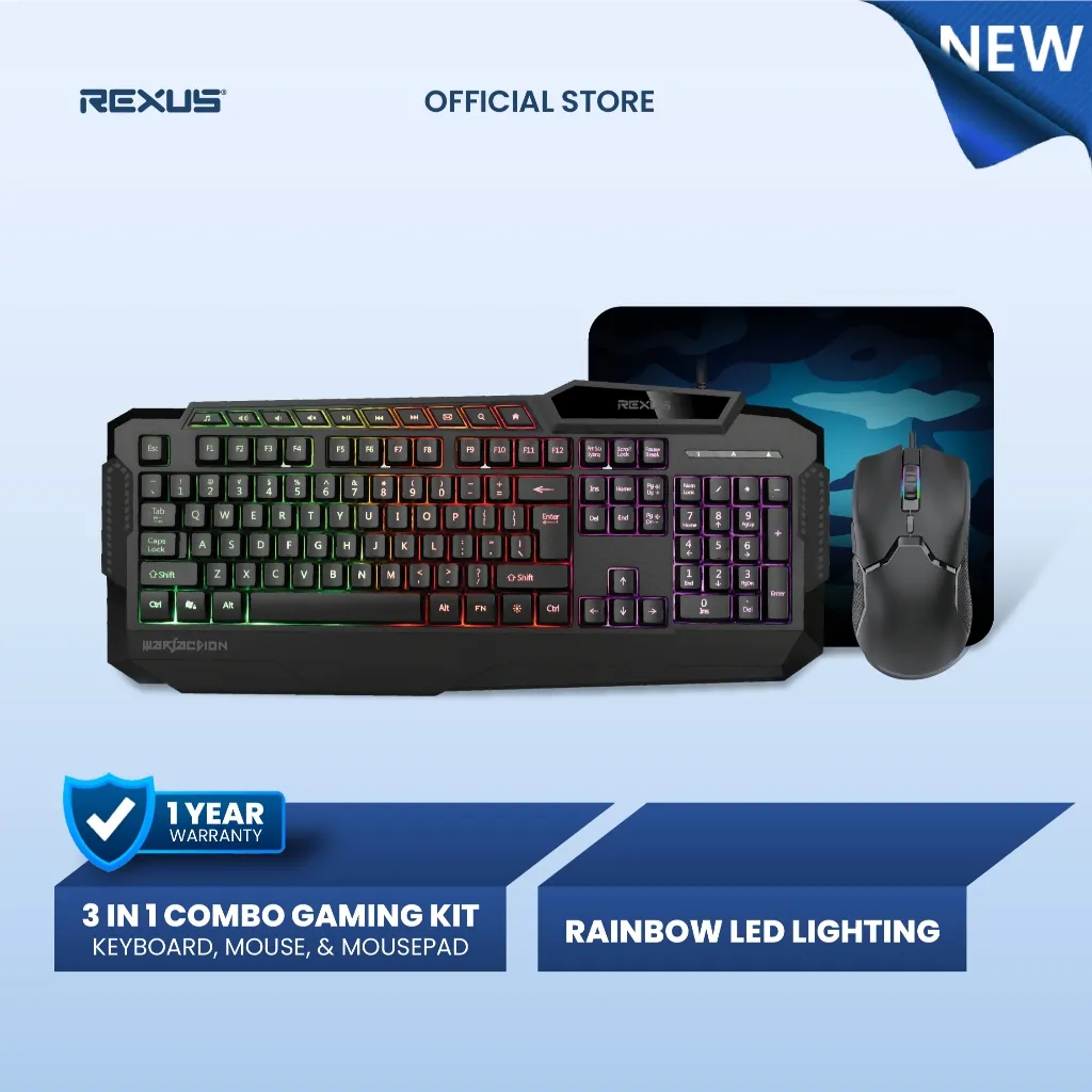 Rexus Warfaction VR1 Keyboard Mouse Gaming Combo - Free Gaming Mousepad