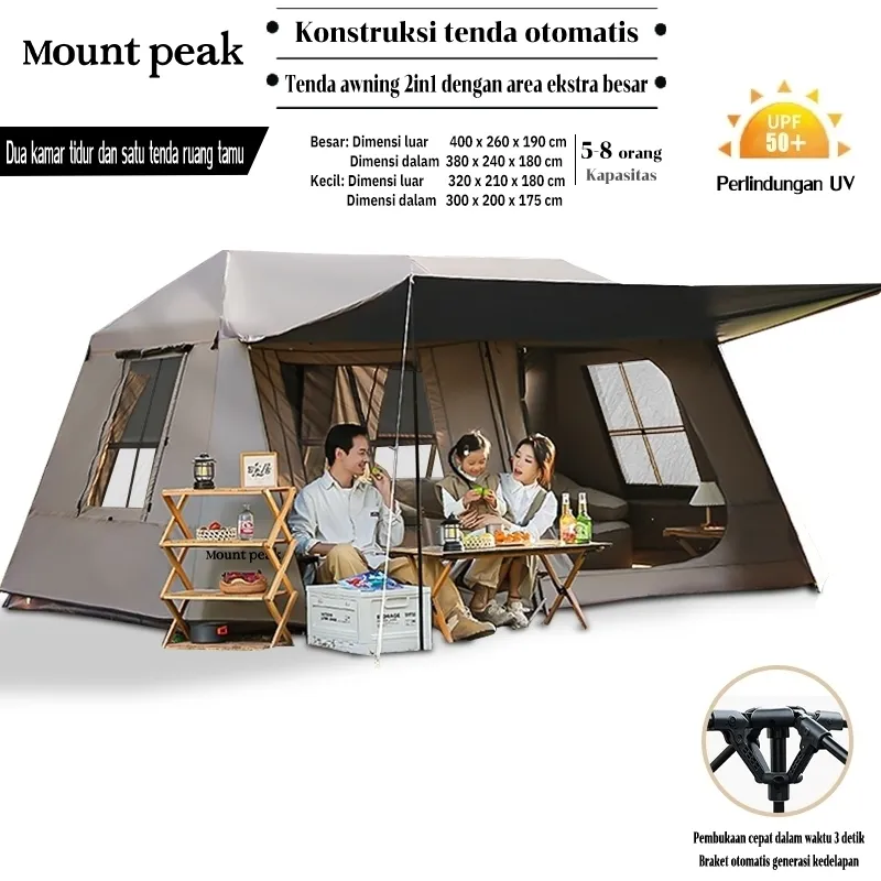 Mountpeak Tenda Roof 13 Otomatis + Kanopi Terintegrasi, Anti UV Blackout & Tahan Hujan Deras, Luas 6-8 Orang